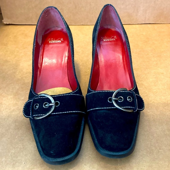 SOLD Black suede high heel shoes with a buckle on the side by Unisa - Picture 2 of 10